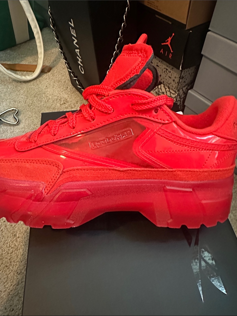 Club Cardi Reebok All-Red Chunky Platform Trainer